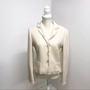 Elie Tahari Cream Fringe Blazer Size Medium